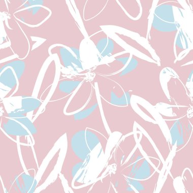 Pembe çiçekli fırça darbeleri moda baskıları, grafikler, arka planlar ve el sanatları için pürüzsüz desenli arka plan