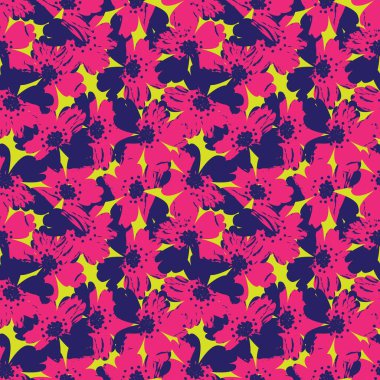 Mor çiçekli fırça darbeleri moda baskıları, grafikler, arka planlar ve el sanatları için pürüzsüz desenli arkaplan