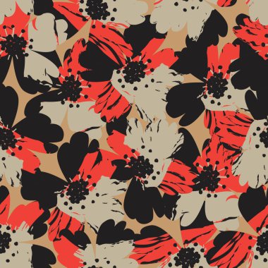 Turuncu çiçekli fırça darbeleri moda baskıları, grafikler, arka planlar ve el sanatları için pürüzsüz desenli arka plan