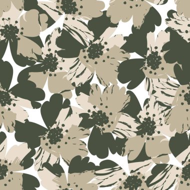 Yeşil çiçekli fırça darbeleri moda baskıları, grafikler, arka planlar ve el sanatları için pürüzsüz desenli arka plan