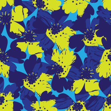 Sarı çiçekli fırça darbeleri moda baskıları, grafikler, arka planlar ve el sanatları için pürüzsüz desenli arkaplan