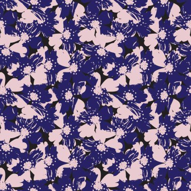 Pembe ve Donanma çiçek fırçası darbeleri moda baskıları, grafikler, arka planlar ve el sanatları için kusursuz desenli arka plan