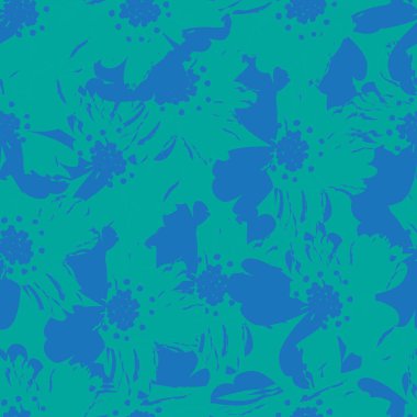 Mavi çiçekli fırça darbeleri moda baskıları, grafikler, arka planlar ve el sanatları için pürüzsüz desenli arka plan