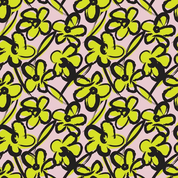 Желтые Мазки Цветочной Кисти Бесшовный Фон Шаблона Модных Принтов Графики — стоковый вектор