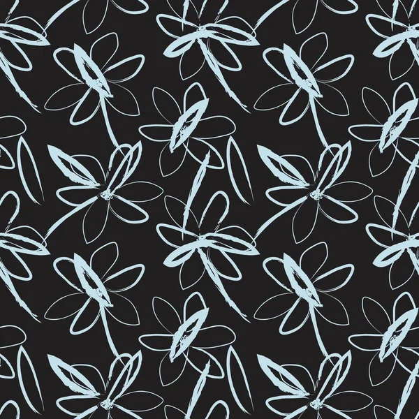 Sky Blue Floral Pinselstriche Nahtlose Muster Hintergrund Für Modedrucke Grafiken — Stockvektor