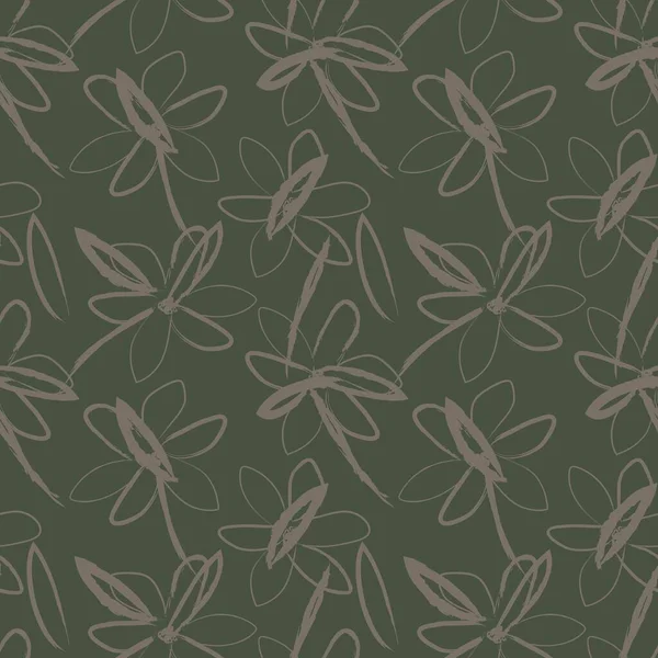 緑の花のブラシは ファッションプリント グラフィック 背景や工芸品のためのシームレスなパターンの背景をストローク — ストックベクタ