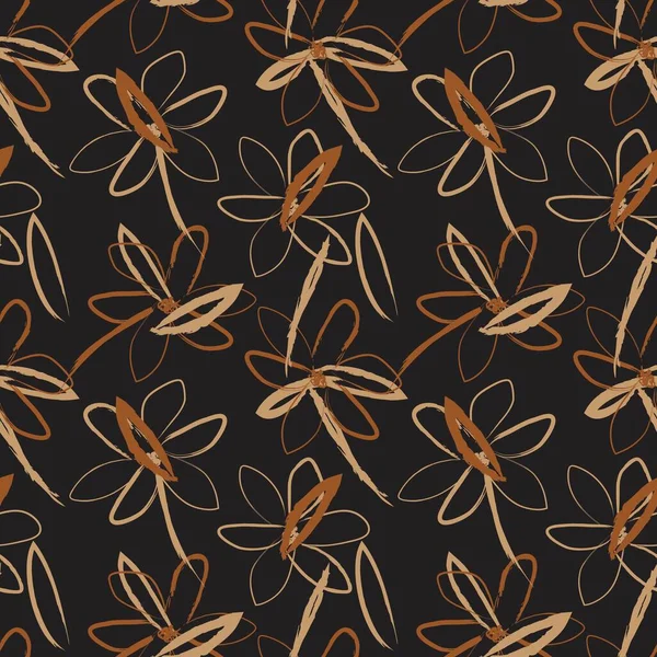 Kahverengi çiçekli fırça darbeleri moda baskıları, grafikler, arka planlar ve el sanatları için pürüzsüz desenli arka plan