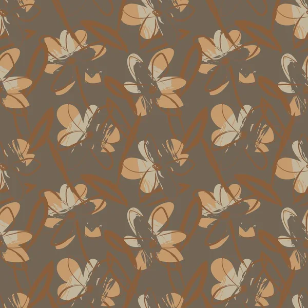 Kahverengi çiçekli fırça darbeleri moda baskıları, grafikler, arka planlar ve el sanatları için pürüzsüz desenli arka plan