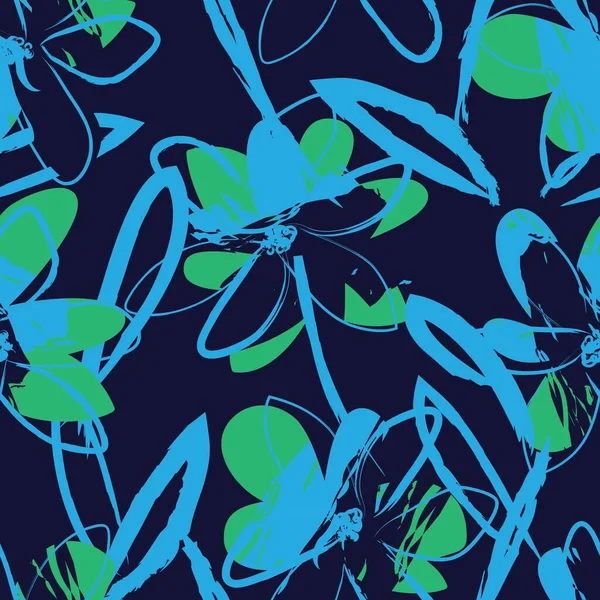 Mavi çiçekli fırça darbeleri moda baskıları, grafikler, arka planlar ve el sanatları için pürüzsüz desenli arka plan