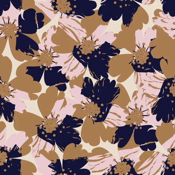 Kahverengi çiçekli fırça darbeleri moda baskıları, grafikler, arka planlar ve el sanatları için pürüzsüz desenli arka plan