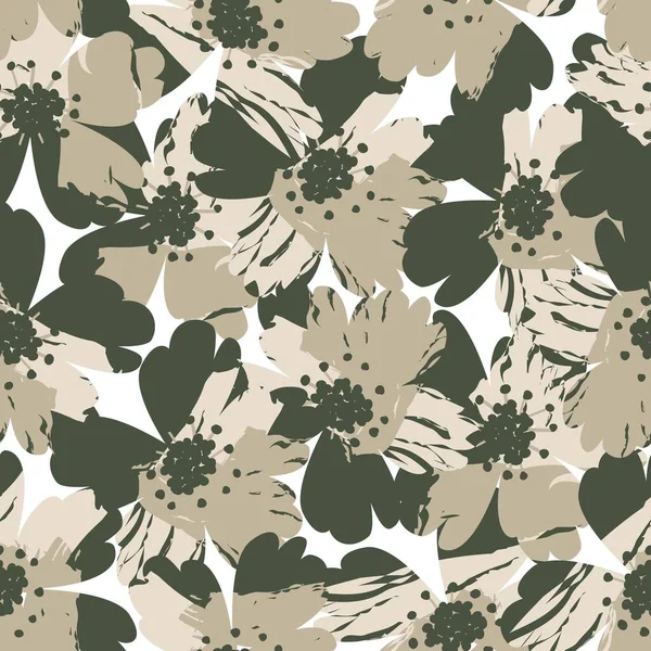 Yeşil çiçekli fırça darbeleri moda baskıları, grafikler, arka planlar ve el sanatları için pürüzsüz desenli arka plan