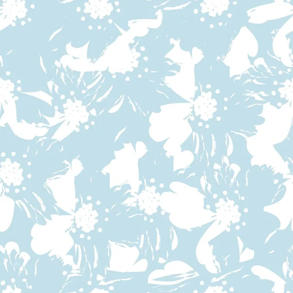 Sky Blue Floral Pinceladas Sin Costuras Patrón Fondo Para Estampados — Archivo Imágenes Vectoriales