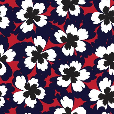 Kırmızı çiçekli fırça darbeleri moda baskıları, grafikler, arka planlar ve el sanatları için pürüzsüz desenli arka plan