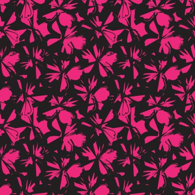 Pembe çiçekli fırça darbeleri moda baskıları, grafikler, arka planlar ve el sanatları için pürüzsüz desenli arka plan