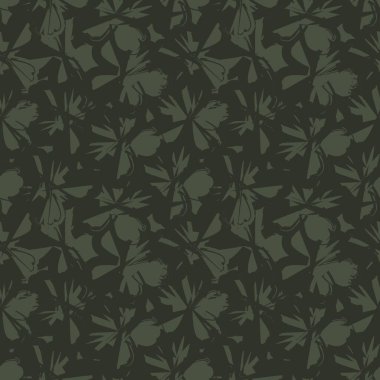 Yeşil çiçekli fırça darbeleri moda baskıları, grafikler, arka planlar ve el sanatları için pürüzsüz desenli arka plan