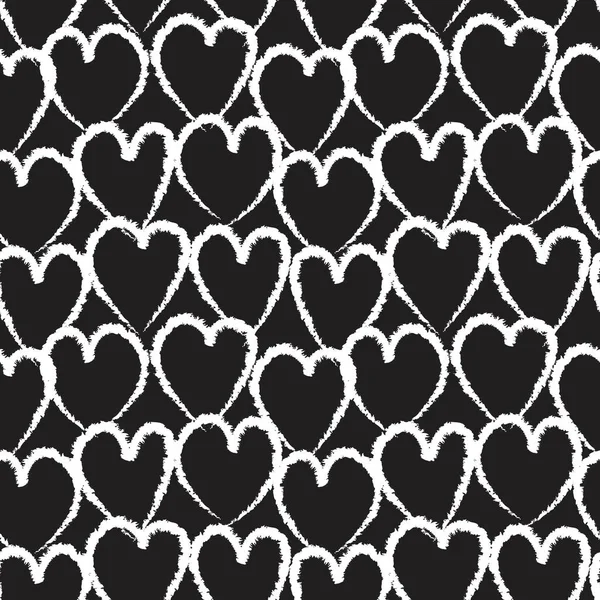 Zwart Wit Hartvormige Penseelstreek Naadloze Patroon Achtergrond Voor Mode Textiel — Stockvector