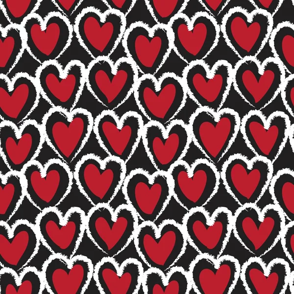 Red Heart Shaped Brush Stroke Seamless Pattern Background Fashion Textiles — Stock Vector