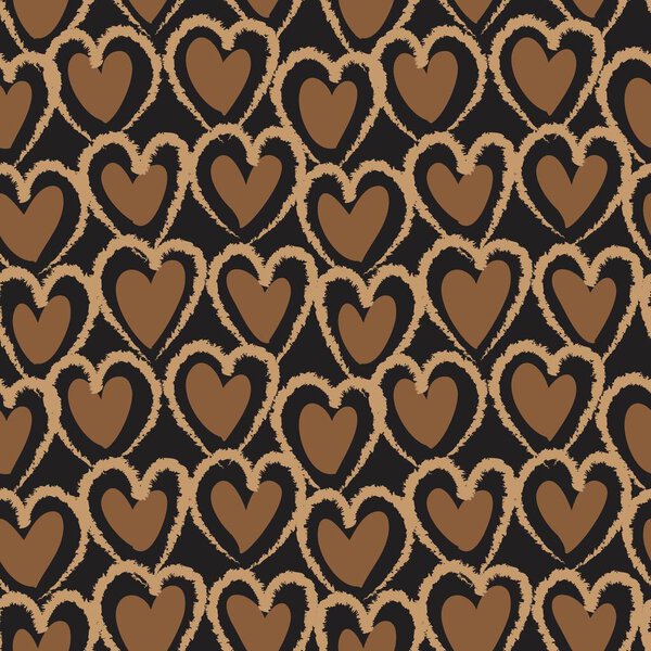Brown Heart shaped brush stroke seamless pattern background for fashion textiles, graphics