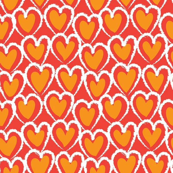 Orange Heart Shaped Brush Stroke Seamless Pattern Background Fashion Textiles — Stock Vector