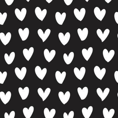 Siyah ve Beyaz Kalp şekilli fırça darbeleri moda tekstil ve grafikleri için kusursuz bir arka plan