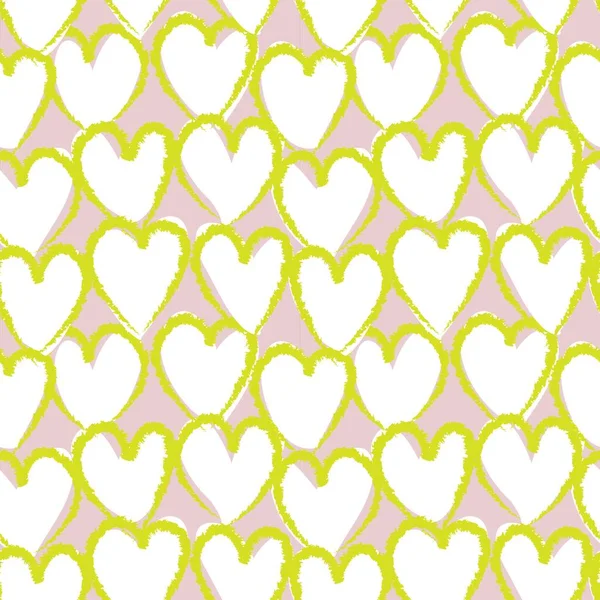 Jaune Coeur Forme Coup Pinceau Fond Motif Sans Couture Pour — Image vectorielle