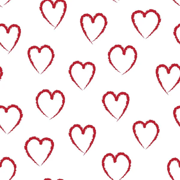 Röd Hjärtformad Pensel Stroke Sömlös Mönster Bakgrund För Mode Textilier — Stock vektor