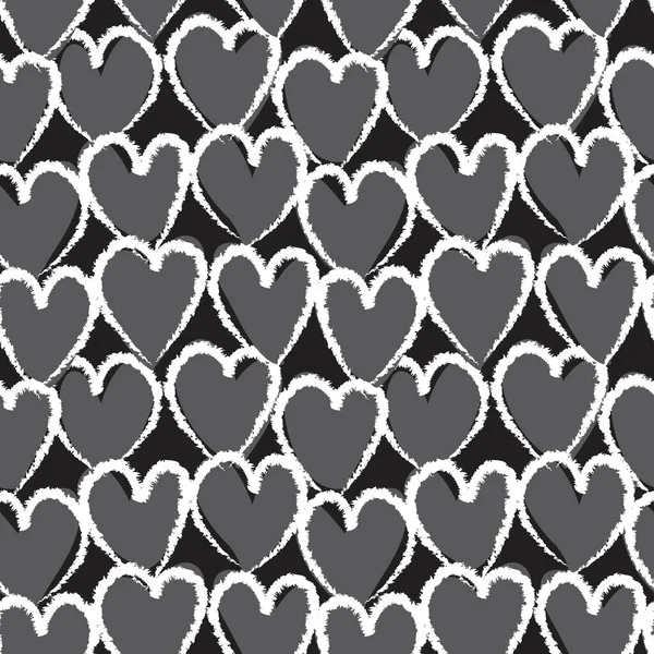 Siyah Beyaz Kalp Şekilli Fırça Darbeleri Moda Tekstil Grafikleri Için — Stok Vektör