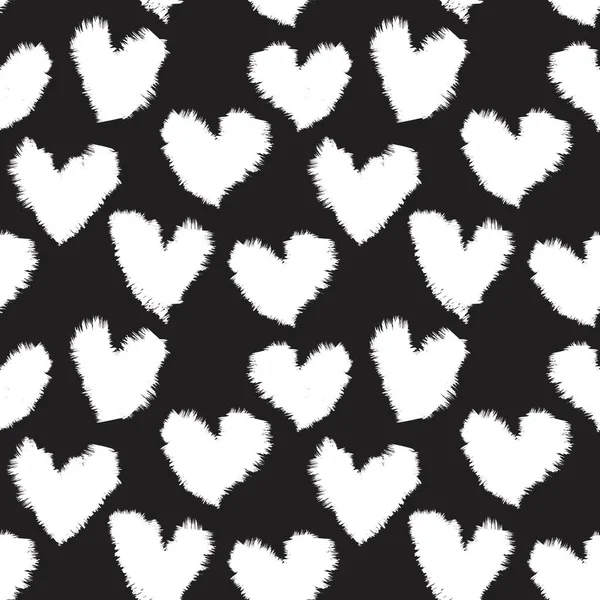 Black White Heart Shaped Brush Stroke Seamless Pattern Background Fashion — Stock Vector