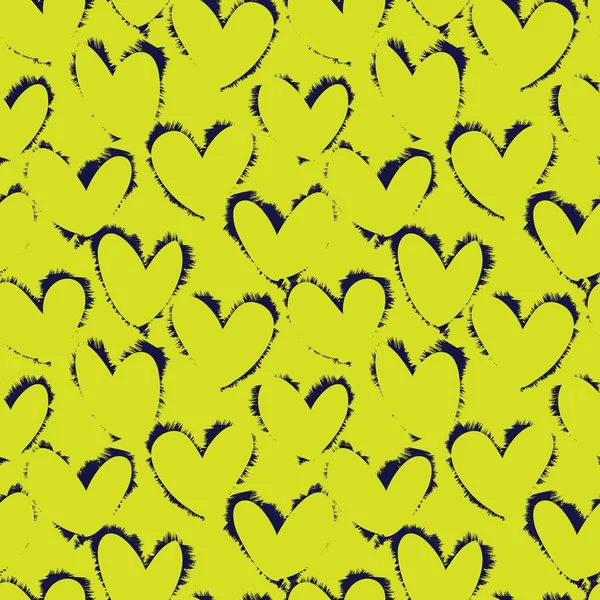 Yellow Heart Shaped Brush Stroke Seamless Pattern Background Fashion Textiles — Stock Vector