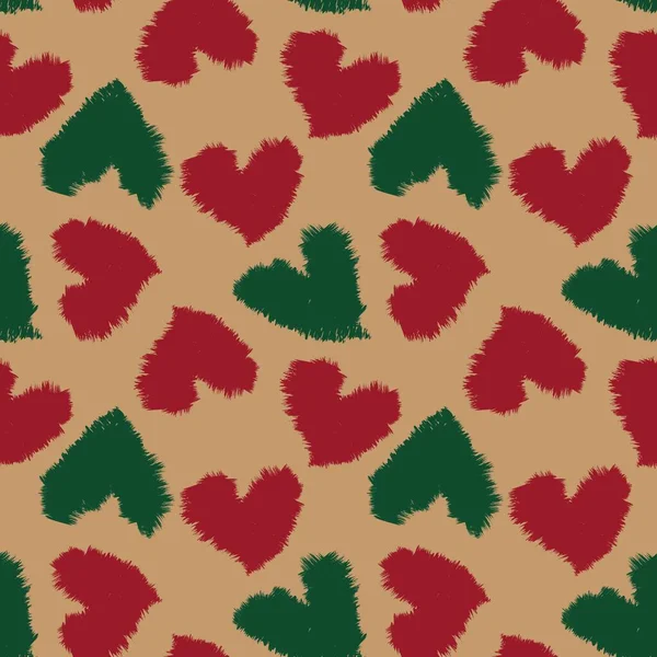 Christmas Heart Shaped Brush Stroke Seamless Pattern Background Fashion Textiles — Stock Vector