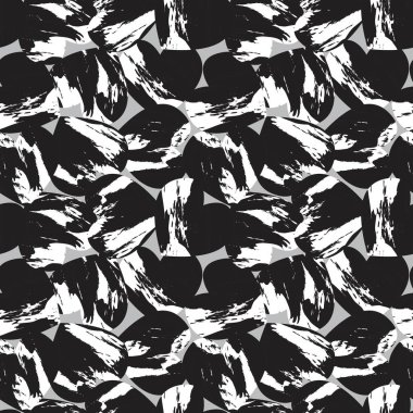Siyah ve Beyaz Kalp şekilli fırça darbeleri moda tekstil ve grafikleri için kusursuz bir arka plan