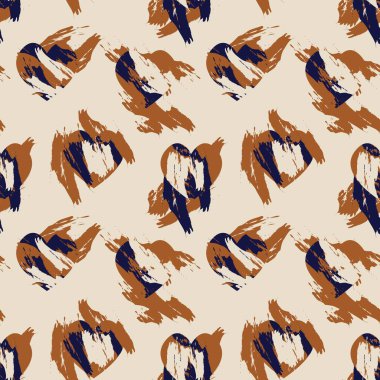 Moda tekstili ve grafikleri için Kahverengi Kalp biçimli fırça darbesi kusursuz arkaplan