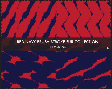 Red Navy Brush stroke fur collection includes 4 design swatches for fashion prints, homeware, graphics, backgrounds vector
