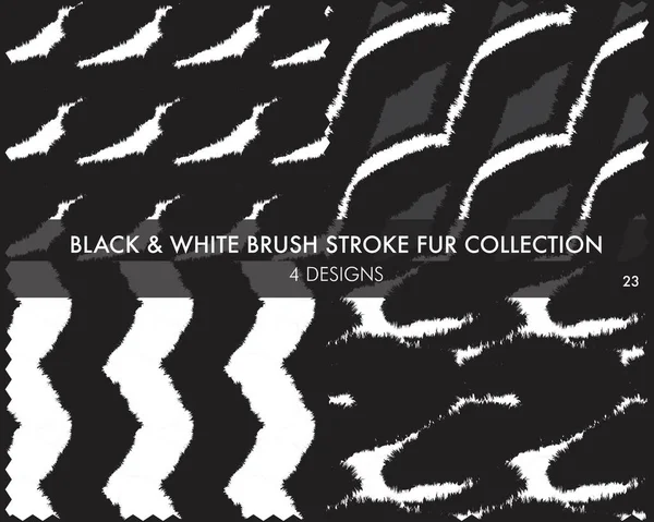 Siyah ve Beyaz Fırça kürk koleksiyonu moda baskıları, ev eşyaları, grafikler, arka planlar için 4 tasarım örneğini içerir
