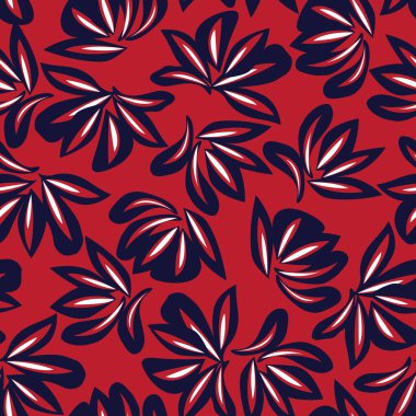 Moda baskıları, grafikler, arka planlar ve el sanatları için uygun kırmızı tropikal bitkisel bitki desenli arkaplan