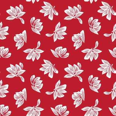Moda baskıları, grafikler, arka planlar ve el sanatları için uygun kırmızı tropikal bitkisel bitki desenli arkaplan