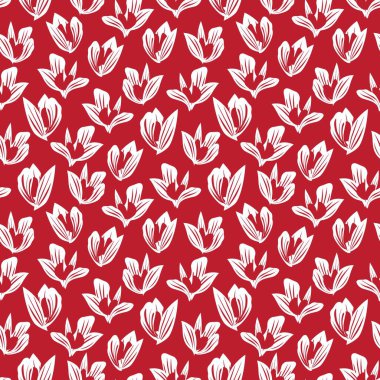 Moda baskıları, grafikler, arka planlar ve el sanatları için uygun kırmızı tropikal bitkisel bitki desenli arkaplan