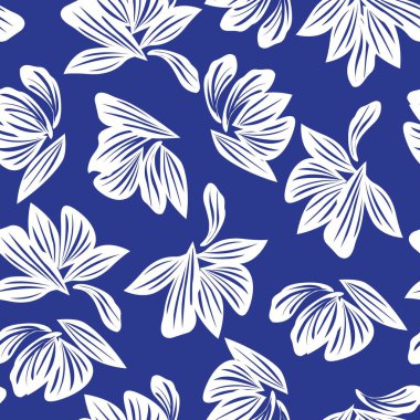 Moda baskıları, grafikler, arka planlar ve el sanatları için uygun mavi tropikal bitkisel bitki desenli arkaplan