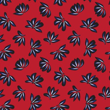 Kırmızı ve mavi bitkisel bitki örtüsü desensiz arka plan moda baskıları, grafikler, arka planlar ve el sanatları için uygun