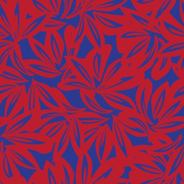 Kırmızı ve mavi bitkisel bitki örtüsü desensiz arka plan moda baskıları, grafikler, arka planlar ve el sanatları için uygun