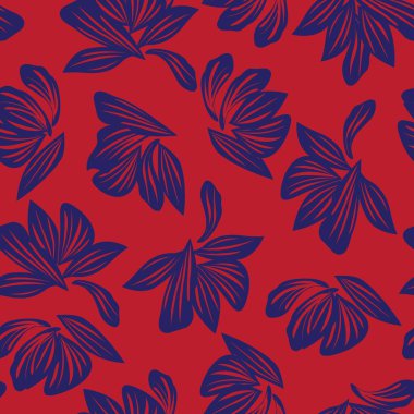 Kırmızı ve mavi bitkisel bitki örtüsü desensiz arka plan moda baskıları, grafikler, arka planlar ve el sanatları için uygun