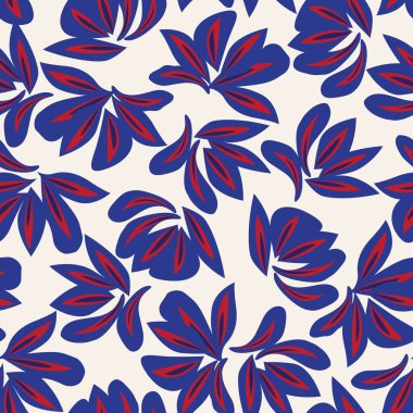 Kırmızı ve mavi bitkisel bitki örtüsü desensiz arka plan moda baskıları, grafikler, arka planlar ve el sanatları için uygun