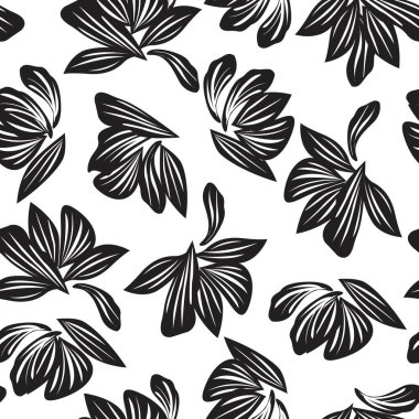 Moda baskıları, grafikler, arka planlar ve el sanatları için siyah ve beyaz bitkisel desenler