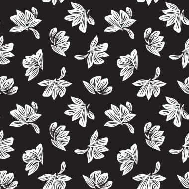 Moda baskıları, grafikler, arka planlar ve el sanatları için siyah ve beyaz bitkisel desenler