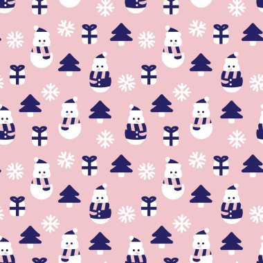 Pembe Noel Kardan Adam web sitesi grafikleri ve moda tekstili için kusursuz desen tasarımı