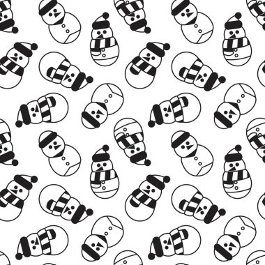 Siyah ve Beyaz Noel Kardan Adam web sitesi grafikleri ve moda tekstili için kusursuz desen tasarımı