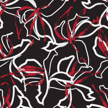 Kırmızı çiçekli fırça darbeleri moda baskıları, grafikler, arka planlar ve el sanatları için pürüzsüz desenli arka plan