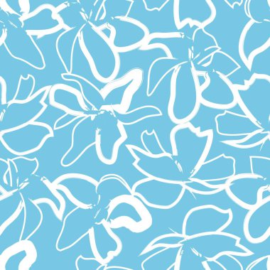 Mavi çiçekli fırça darbeleri moda baskıları, grafikler, arka planlar ve el sanatları için pürüzsüz desenli arka plan