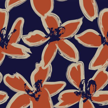 Kahverengi çiçekli fırça darbeleri moda baskıları, grafikler, arka planlar ve el sanatları için pürüzsüz desenli arka plan