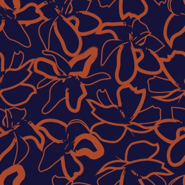 Kahverengi çiçekli fırça darbeleri moda baskıları, grafikler, arka planlar ve el sanatları için pürüzsüz desenli arka plan